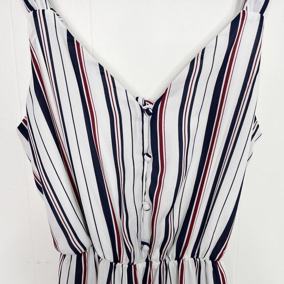 Sienna Sky Striped Button Front Jumpsuit Tie Back White Blue Red M Tie Waist - Picture 6 of 11